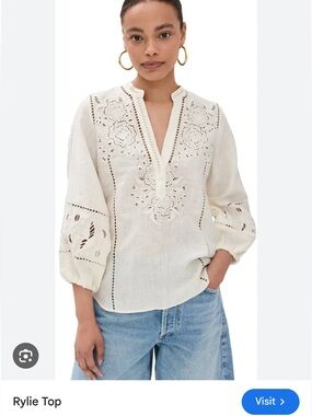 Figue Rylie Embroidered Cream Linen Top
